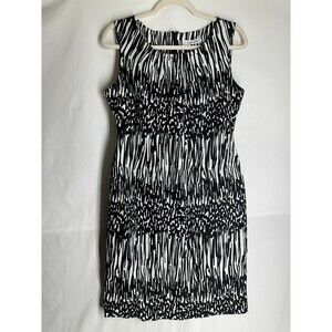 NWT Calvin Klein Linen Blend Dress Black White Print Sleeveless Classic Career 6